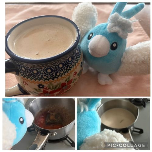 相棒ちゃんがミルクティー作ってくれたわ！鍋で作るのが美味しいのよ！