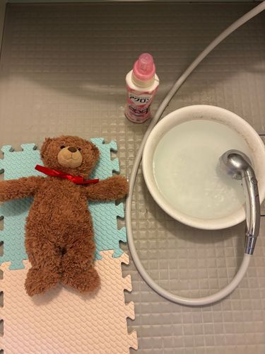 ぽぽちゃんぽ！
ぽぽは、結構前からいるくま🧸なんぽけど、今まで他のくまさんと一緒にずっと飾られてたんぽ……
今年引越しして、ニンゲンと、今年の夏にはお風呂に入るって約束してたんぽ！
ちょっと前に、やっとお風呂に入って、スッキリしたんぽー！！！✨
初めてのお風呂だったぽけど、意外と気持ちよかったぽ！
ぽぽを皮切りに、他のくまさんもお風呂に入ってたぽ！
後で紹介するぽ！