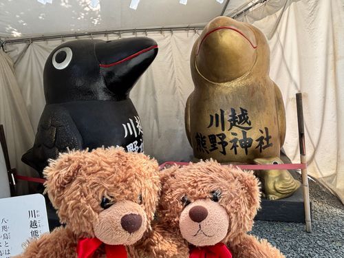 びびちゃんび！
1日目は、初の川越観光だったび！
川越熊野神社っていう所で、とりさん？とお写真撮ったび！
