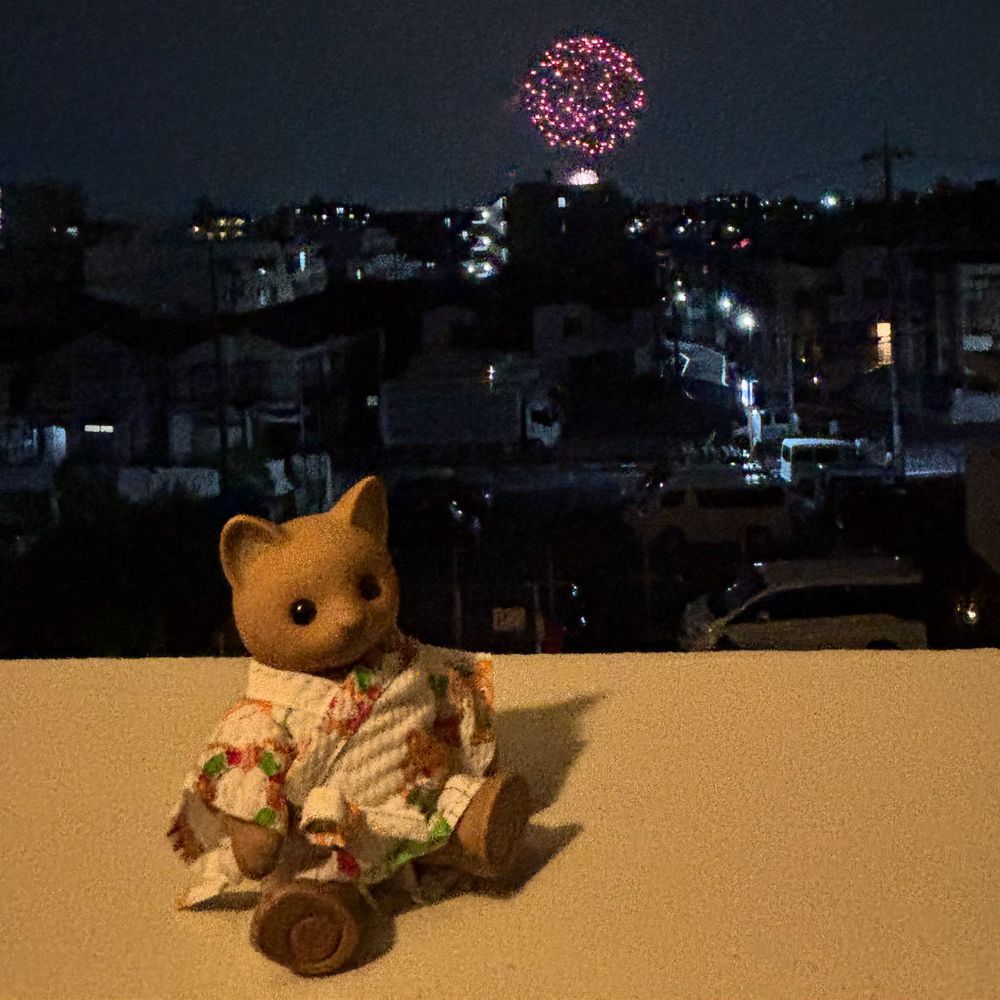遠くに見える、飴玉みたいにかわいい花火🐱🍬