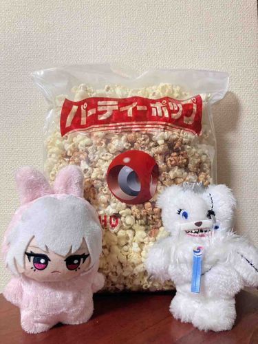 おともだちの ハミクマソウルちゃん🧸が かいぬしと えいが🎥を みてきたんだって。ねむちはおるすばんでした……そしたら おみやげに ぽぷこん🍿を かってきて くれました！
しお、きゃらめる、ぶらっくぺぱの ちそうに わかれていて、たべていくうちに あじが かわるのが たのしかったです☺️
ねむちの おきにいり💕は、あまじょっぱに なる、しおと きゃらめるを いっしょに たべること😋

かいぬしは 「ポップコーン枕だあ！」とおおはしゃぎしていました。