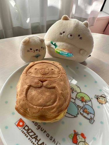 ねこですにゃ。おくまちゃん帰ってきましたけど、満腹になったから見てもらいたいですにゃ。
ねこのたい焼き、ねこ焼きですにゃ〜、中身はあまあまカスタードですにゃ、嬉しいですにゃ〜。
これくらいなら、体重も増えない…はず…ですにゃ！