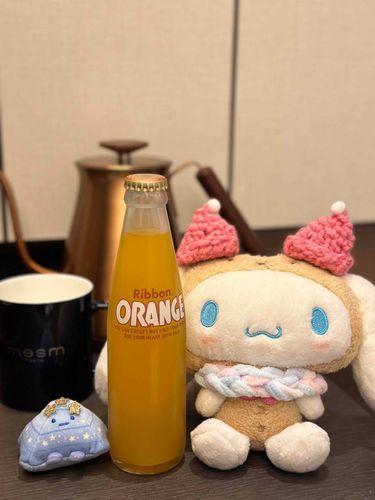こんにちはー、こないだね、おとまりしたの！そこでもらったオレンジジュース！あと、よるちゃんだよ。
オレンジジュースはすごいよね、色がさー、げんきになるし、あじも、げんきになるじゃない？
めっちゃすごい！だいすきなの！