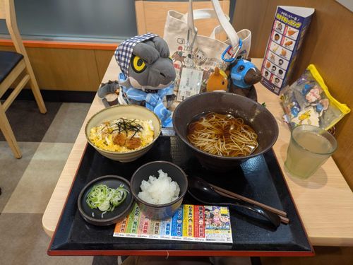 
仕事4日目終わったよΣ(´∀｀；)残業デーとなりました🤔帰宅途中に久々にゆで太郎に来たよ😃温かい蕎麦のミニカツ丼セットを食べて帰ります😋