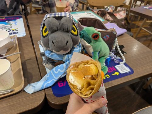 
食後のデザートは、アップルシナモンクレープだよ🙂
シナモン得意じゃ無くて抜きでオーダーし忘れた😅