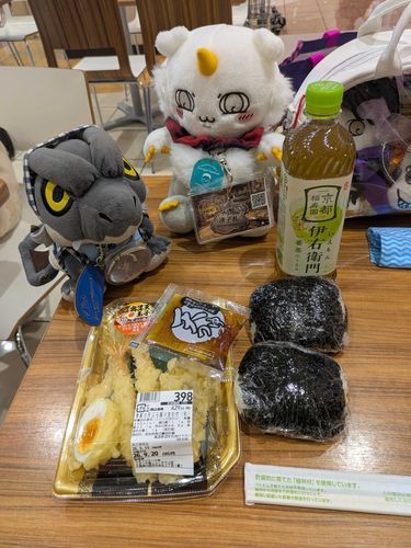 今日は、パートナーとヴァル達と一緒に千葉ニュータウンのイオンモールに来てるぜ🤔
昼飯は持参したおにぎりとお茶の他に食品売り場で購入した天ぷらの盛り合わせを頂いたぜ😋