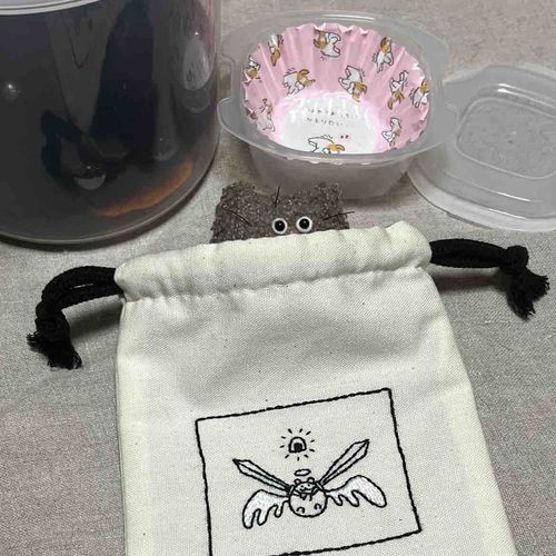 かっこいい巾着が気に入ったのでここを寝床にするそうです
/ᐠ ꙭ̱ ᐟ\「今夜はいい夢みれそう」