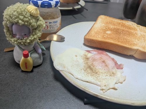 今日の朝ごはんも、遅めだったよ。

でも、朝から美味し〜いご飯食べれてラッキーだね！🥰✨