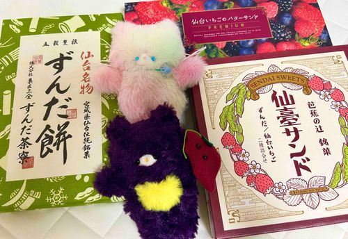 おみやげいっぱい買ったよ！！ぼくはずんだが気になるけどタオがいちごが気になるみたい！またせんだいに行きたいね。