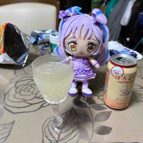 これはお酒といっても、
某乳酸飲料と某サイダーが
混ざったような味らしいです！
持ち主さんの感覚ですけどね。