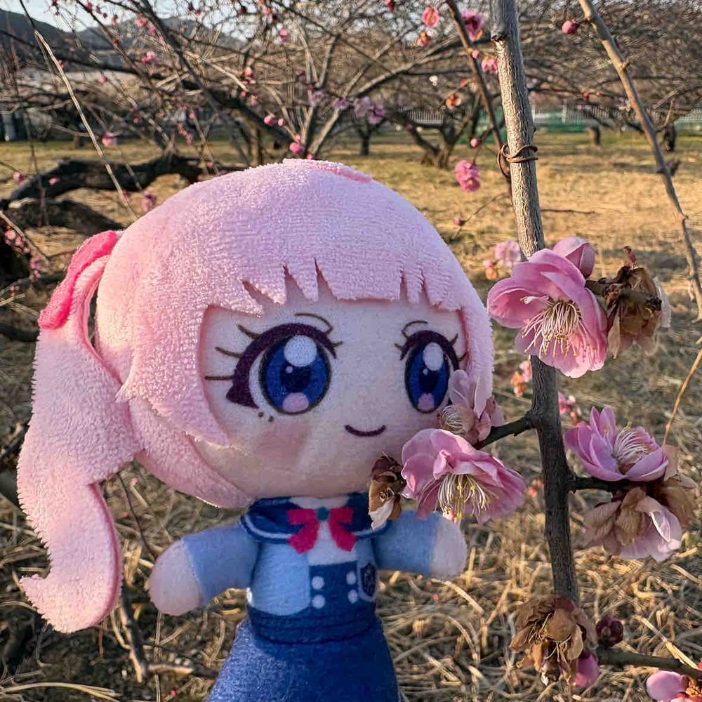 ふぇ〜！　わたしの髪色と
似ている梅の花を見つけたよ〜
近づくと、いい匂いがする〜