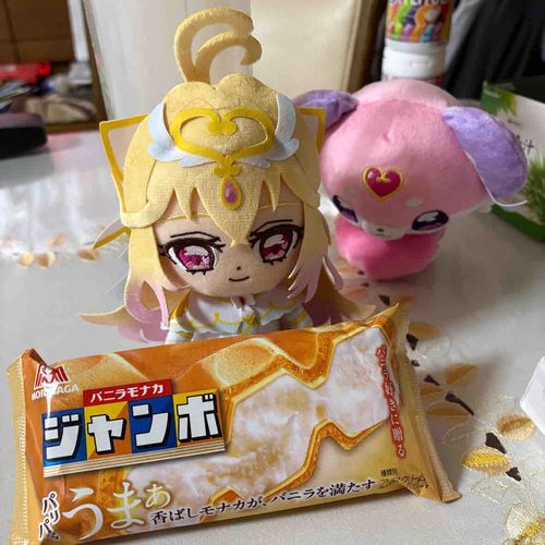 外側は軽くて、中はしっとり。
モナカアイスで満たされる……
ポチタンも、食べる…？