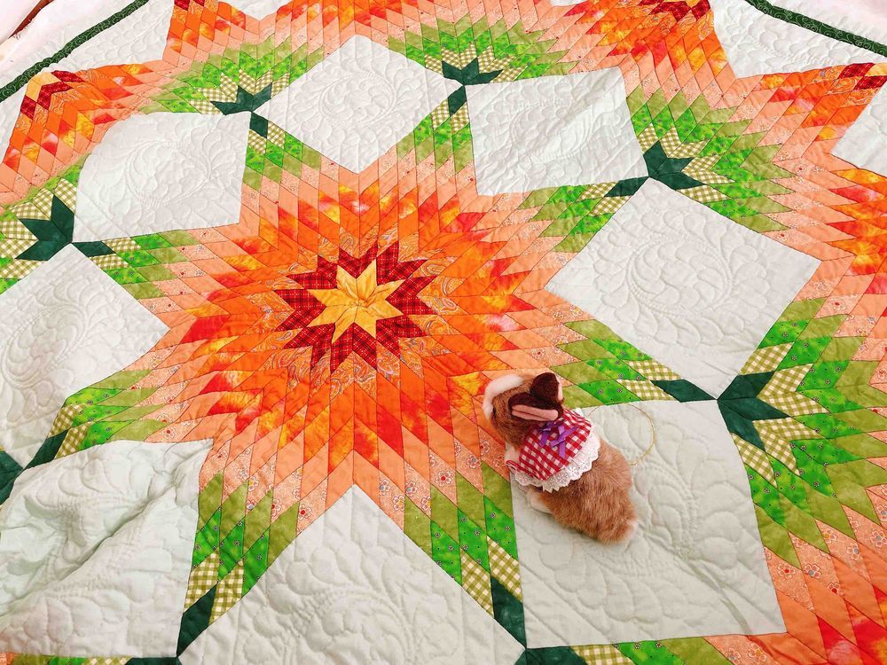 パッチワーク作品を見せてもらったの。全部手縫いなんですって、すごいわ。