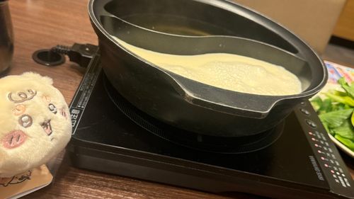 しゃぶしゃぶの豆乳で〜す