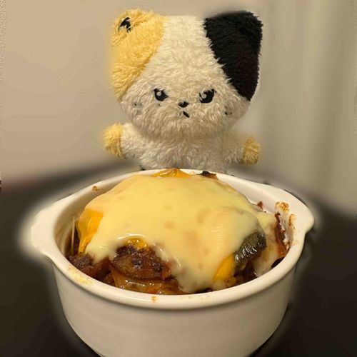 ﾏｯﾏのミートソースからラザニアを作ったよ🧀🍅🍆