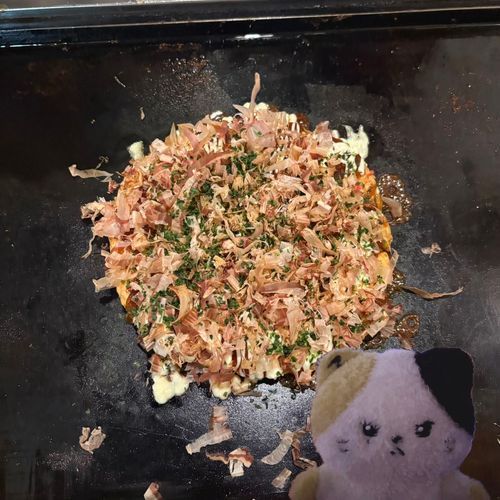 これは友達に「お好み焼きにしては丸すぎる」と評された、鰹節いっぱいのお好み焼き🐟
煙いからカバンの中でお留守番してもらった💨