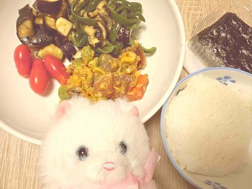 大好きなポキ、買ってきたんだ〜！　お野菜と一緒に食べると、とっても美味しいんだよ！　無理せず一週間過ごそ〜💪