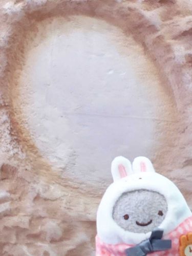 おひさしぶり、ほこりんだよ!
ちょっとふしぎなもようのかべのまえでパシャリ。