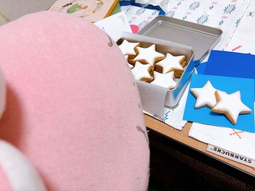 おやつタイム！！
ホゴシャ が、かってきた ほしがた クッキー だよ！！