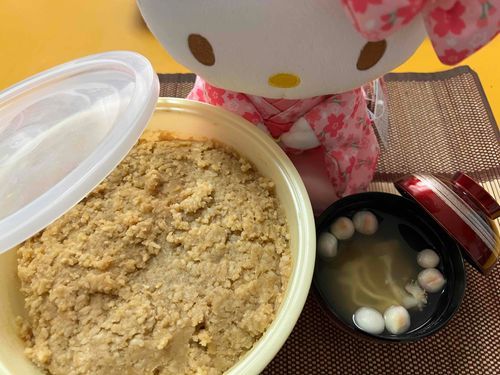 ふるさと納税の返礼品、てづくり味噌、半年熟成後の初味噌汁でーす❤️