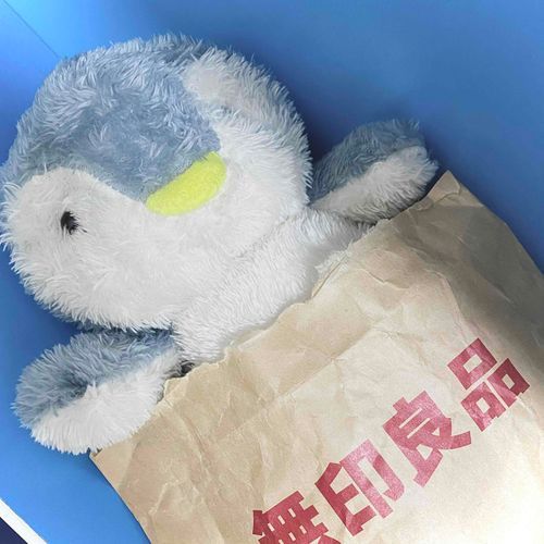 無印良品の紙袋をお布団にする、みぎめ
