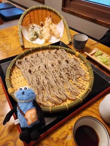 みんなのあこがれエビの天ぷらをたすかんのおそばと食べたよ
うんとおいしかったです❗