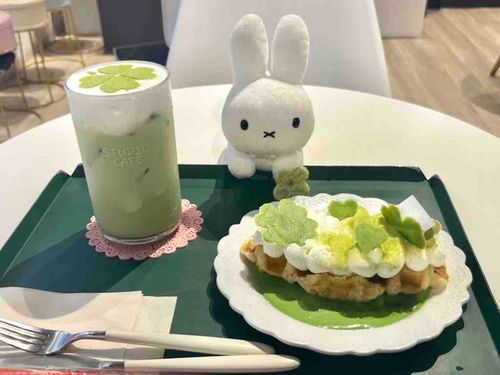 クローバーカフェに行ったよ‪ஐ‬
うさぽこは飼い主が編んだクローバーを持ってるよ🍀抹茶味おいしかった〜