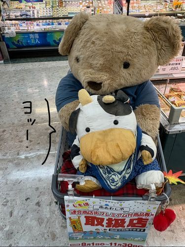 淡路島にあるスーパーに行ったら
牛さんとくまさんがカートに乗ってて可愛かった🥰️