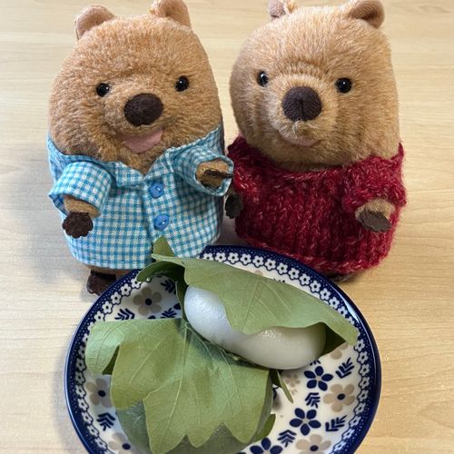 きょうの おやつは かしわもーち！ こしあん♪ つぶあん♪ かしわもーち♪ みんなは たべたワラビー？