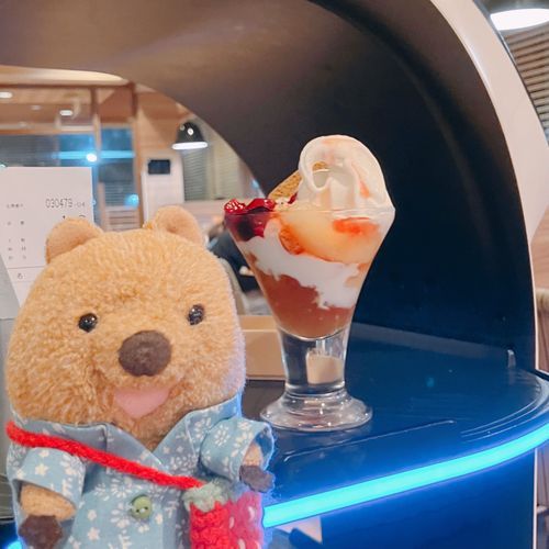 ねこちゃんが ぱふぇ もってきて くれたのよー！って おさしん とってたら おとうちゃんに はやく うけとりなさい って おこられちゃったワラビーよ😝 だって うれしいじゃないの、ねえ♡