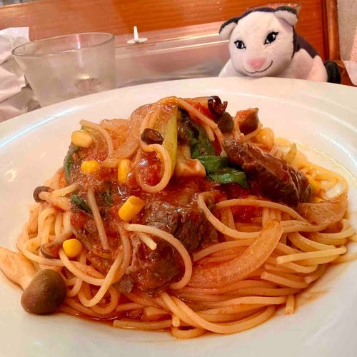 牛ハラミのトマトソースパスタ
猫さんは玉ねぎ入ってるから食べることは叶わず🐈