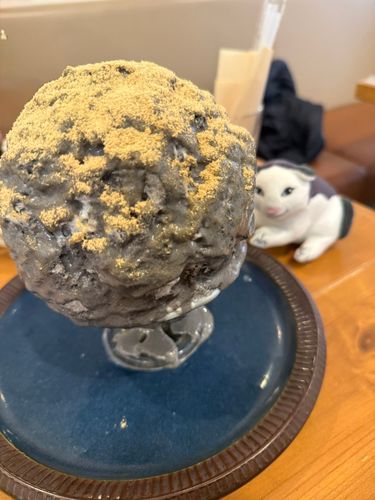 黒胡麻きな粉のかき氷の背後
忍び寄る猫