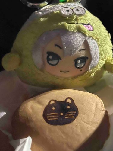 くろいねこちゃんのぷりんとがはいったどらやき...じーーーーーー(飼い主が分けてくれるのを待っている))
