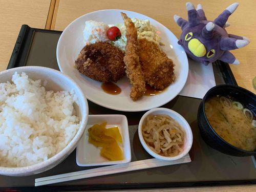 るなちゃんさんのやきんについていって、そのままおんせんでサかつ！サめし！へいじつひがわりていしょく880円！ミックスフライでゆうしょうしちゃったー！ハッピーあふれちゃった