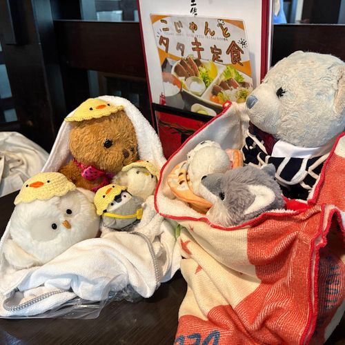 実は、四国旅行中におふうちゃんたちとお会いしてきたんだ。
ホンモノのおふうちゃんたちは可愛くて優しくて、前よりもっと好きになったよ。
プレゼントもくれたんだ。美味しそうなお菓子たち。
何より4枚目はけあたちのイラスト！これはけあたちの宝物にするよ。優しいタッチで大好きなんだ。
おふうちゃんたち、本当にありがとう。