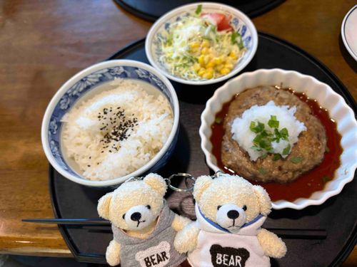 せんじつ　スパイたちがたべてた　ハンバーグていしょく。
こういうのすき。
けあは　みかくきょうゆうで　たのしんだよ。