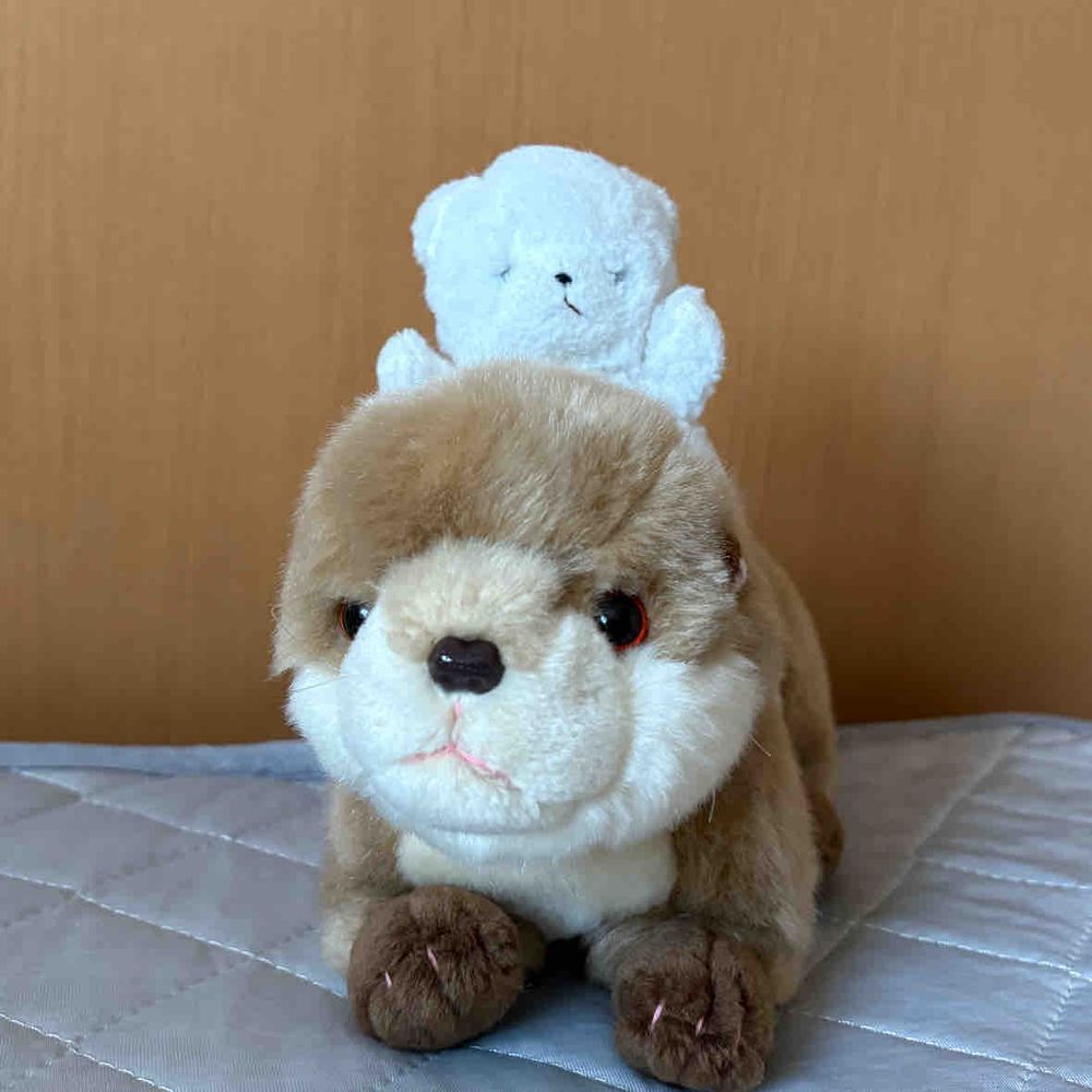 ちびおとおおくんは　すっかりなかよしだ！いつもこうやって　くっついてるぞ！
ちびも　マネしてみたぞ！でも　いずいな！
やっぱり　うえにのるのが　いちばんだな！