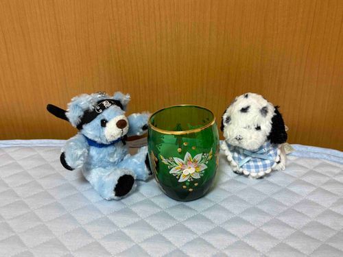 お土産にヴェネチアングラスをもらったよ✨
本物なんだって❣️すごくキレイ🥰

あー❗️ちび、それはダメ‼️

ほらもう、つぶされちゃったよ💦ほんとに困ったお兄ちゃんだ😩