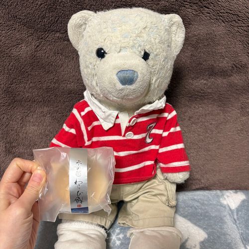 ベッドから落としたお詫びって言いながら、おやが２種類のわらび餅を買ってきたよ。両方ともけあがひとりじめ。
4枚目は今日食べたらしいチキン南蛮定食。けあはお留守番してたから味覚共有で楽しんだよ。写真は合成だよ。
仕方ない、許してあげよう。