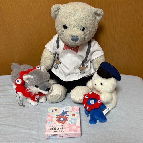 もらったミャクミャクの和三盆を食べようとしたら、うちのミャクミャク大好きっ子が寄ってきたよ。
和三盆、ちゃんとミャクミャク型で可愛すぎて食べれないよ。
あれ、おおくんとでか、いつのまにかファッションチェンジしてる？