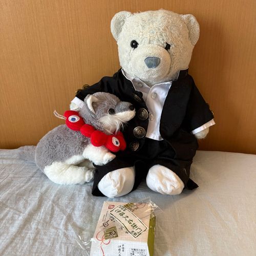 抹茶わらび餅を食べようとしてるのに、おおくんが第二ボタンちょうだいってしつこかったんだ。
仕方ないからあげることにしたよ。
ほら、一緒に食べるよ。赤ちゃんおおくんに抹茶はまだ早いかな？