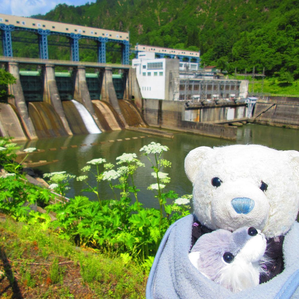 福島県　上田ダム
うえだダムじゃなくてうわだダムって読むよ。
ここは東北電力が管理してるダムなんだ。発電してるのかな？
数日前に雨が降ったからか、少しだけ放水されてたよ。