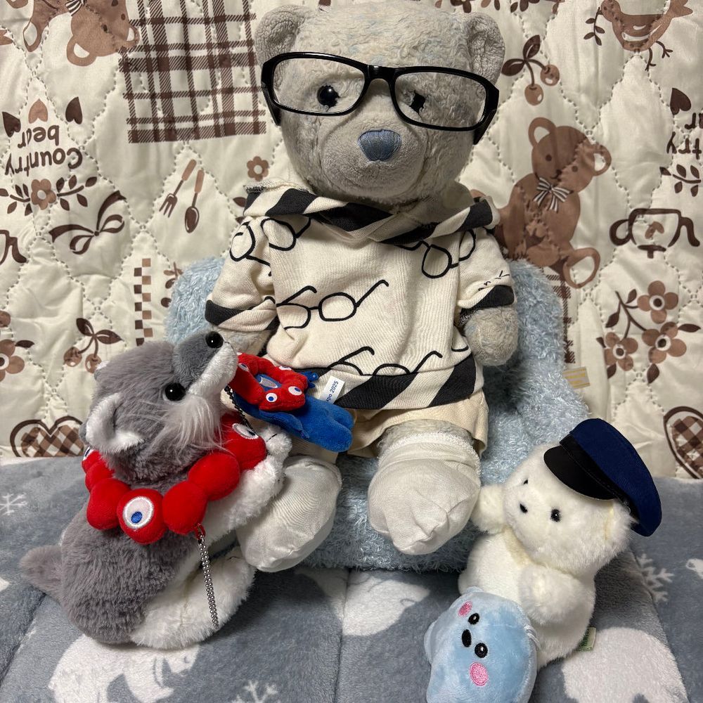 一晩明けて、うちの万博組は楽しそうに遊んでたよ。おおくんも一安心だね。

さて、イケメンけあのファッションをご紹介。メガネ柄のパーカーだからメガネをかけてみたよ。オシャレでしょ。