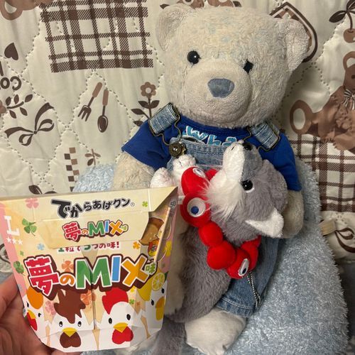 実は先月食べてた夢のMIXからあげくん。これ好きなんだ。
おおくんがけあの上から動かない！ってゴネてなかなか食べれなかったよ。
でも目の前に出たら獣モード。おおくんも結局食べるんだね。