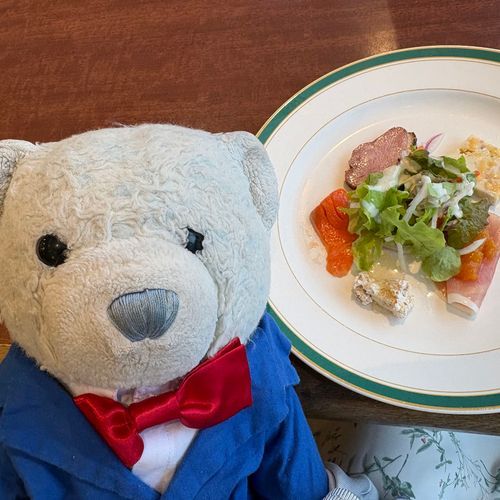 ダム巡りの日の締めは、ぶな林ってレストランでディナーだよ。
けあはこのレストランがだいすき。
この日はステーキを注文したよ。
ちなみにここはダムカレーが2種類もあるよ。気になったけど、がっつり食べたかったからステーキを選んだよ。
すぐ近くの温泉の前にぽけふたもあるよ。
