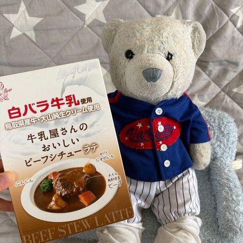 最近食べた美味しいものをご紹介。
1枚目　2年近く前に鳥取で買ったビーフシチューラテ。消費期限が近づいてて慌てて食べたよ。
2枚目　スタバのホットドッグ。
3枚目　福島のお土産でもらった落花生どら焼き。
4枚目　抹茶あずきモナカ。でかが「おいしそうだから　ぼっちゅうちます！」って警察らしからぬこと言ってたよ。