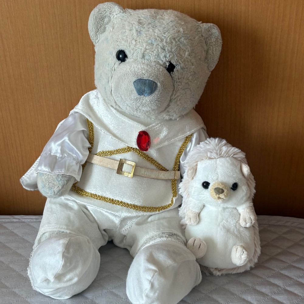 お風呂のご褒美にスイカをもらったよ。仕方ない、ゆるしてあげよう。
2,3枚目はお風呂の前に撮った写真だよ。
焼き鳥(鶏皮)と唐揚げに群がるハリネズミーず。そのあとに色が似てる(?)ってことで、ちびぷるどのと記念撮影したよ。