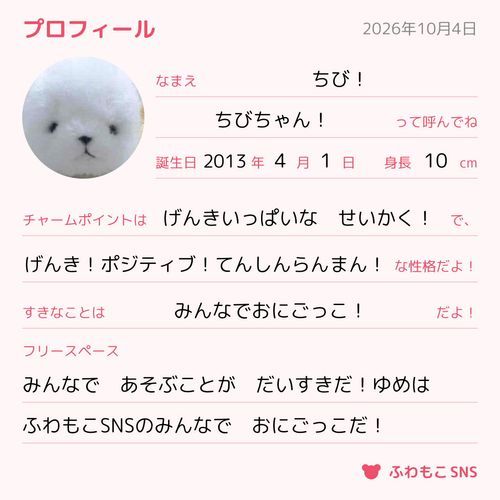 ちびのプロフィールだ！よろしくな！
