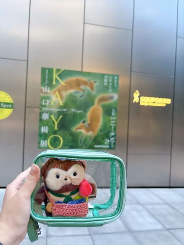 あと美術館にもつれってもらったぽん！たぬきの親戚きつねさんがたくさんはねてたぽんね。
まるで動物園にきたかのようなきぶん。よーこのかばんでこっそりみてたぽん。