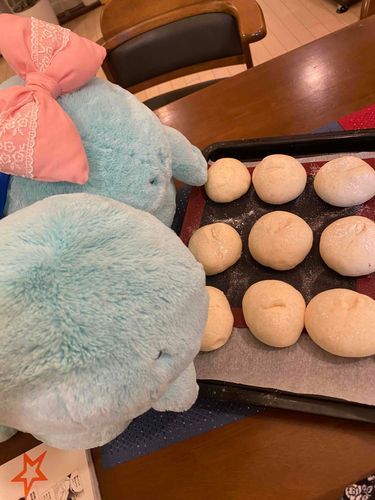 パンを焼いたの。
リボンをつけてるのは新入りの翔子ちゃんだよ